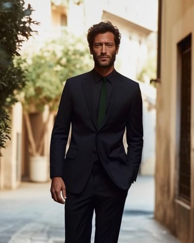 Black Suit with Green Tie